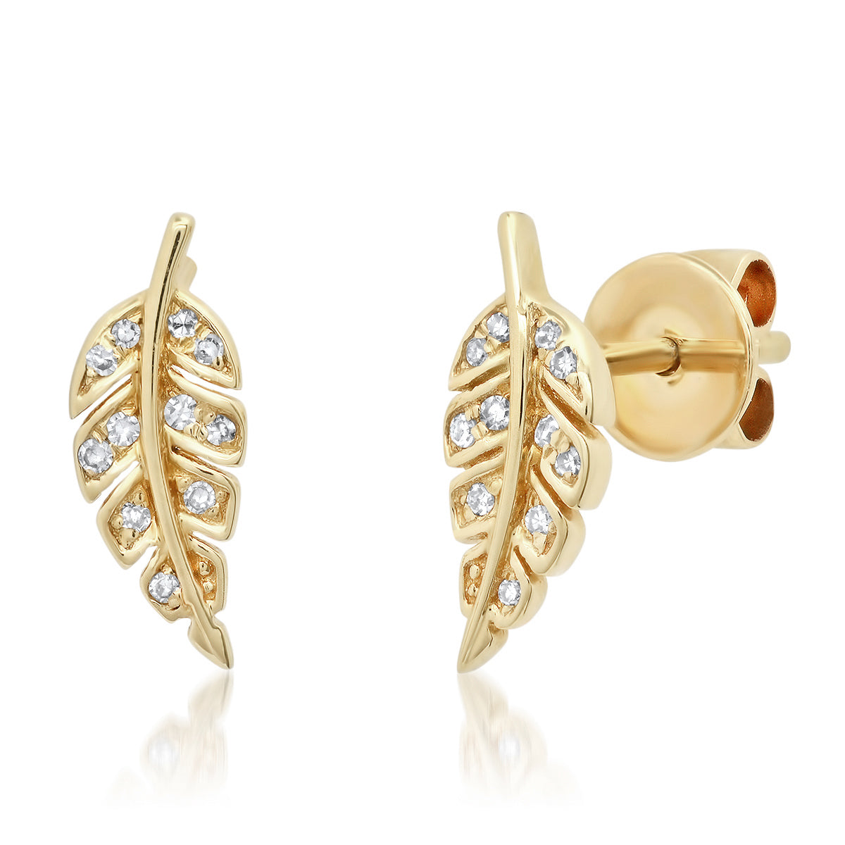 Leaf 14K Gold Diamond Stud Earrings
