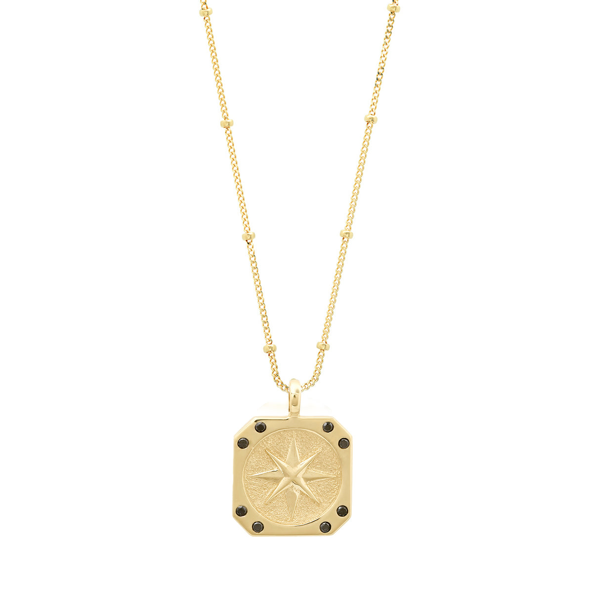 14K Black Diamond Compass Pendant Necklace