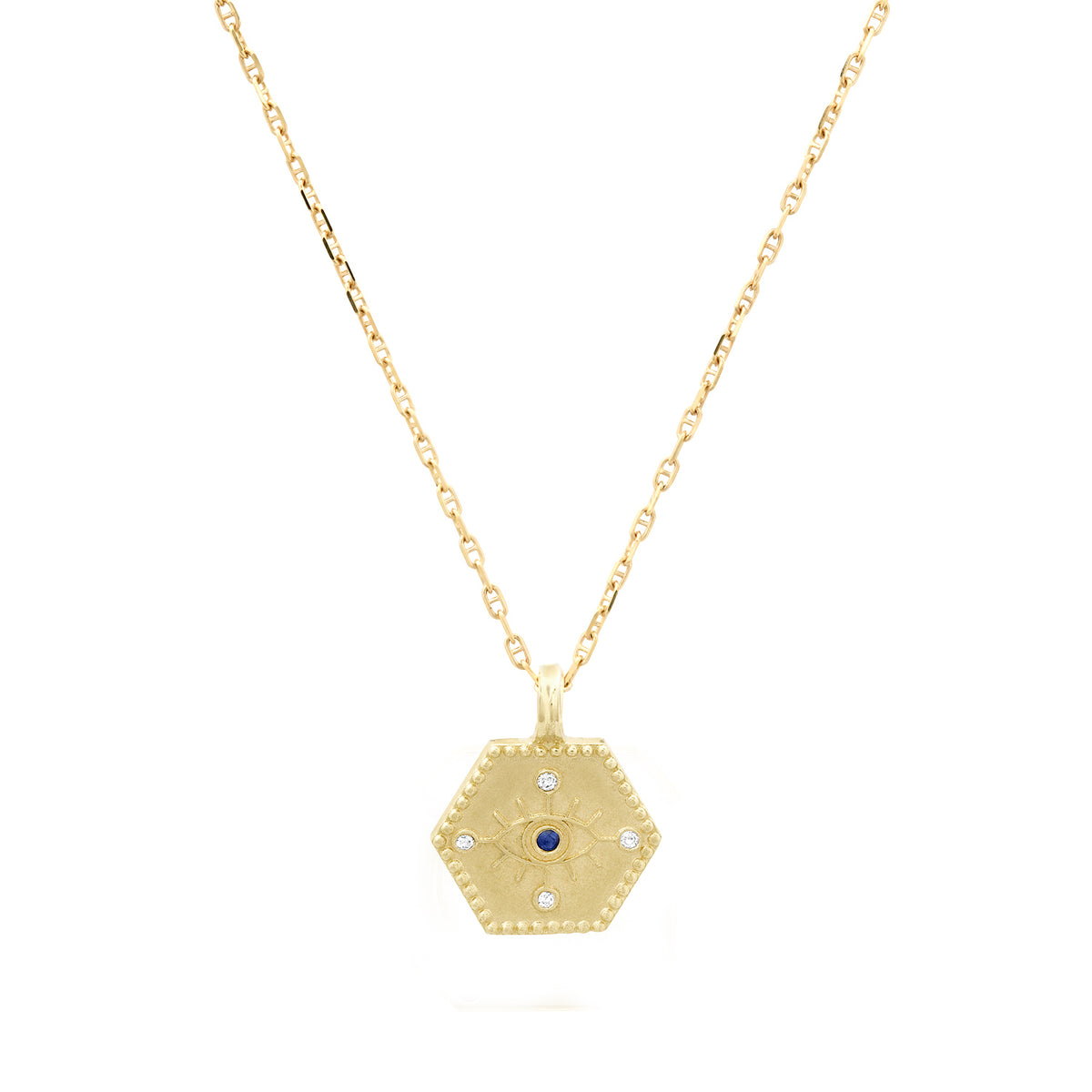 Small 14k Diamond & Sapphire Evil Eye Pendant Necklace