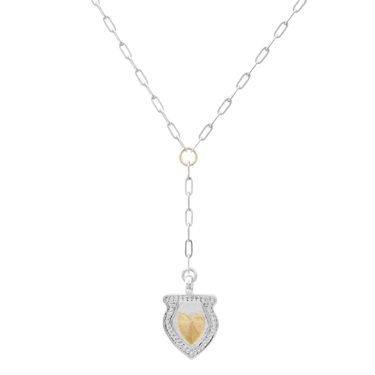 Two-Tone 14K Gold & Sterling Silver Heart Shield Y Necklace