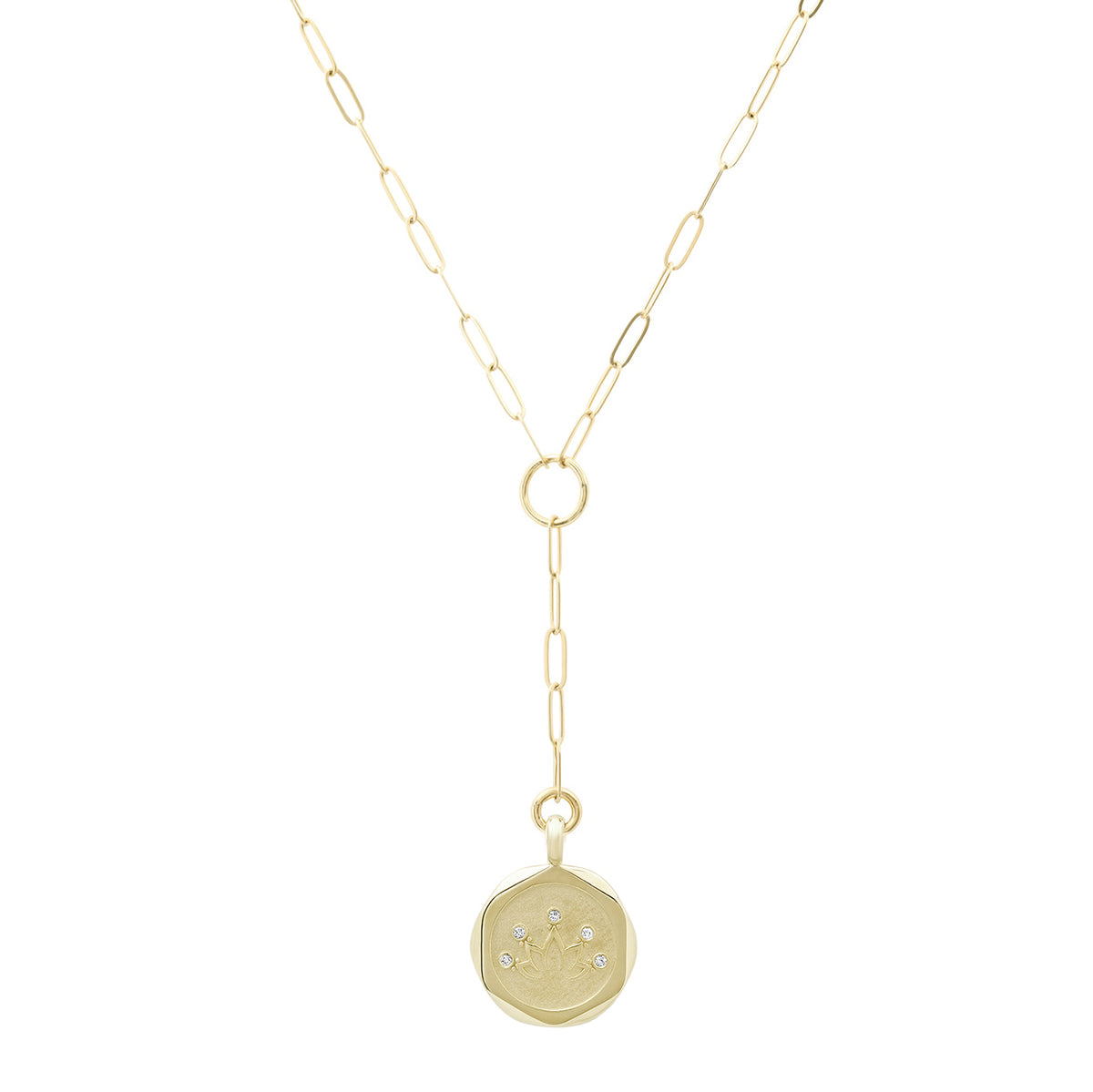 Lotus 14K Yellow Gold Y & Diamond Necklace