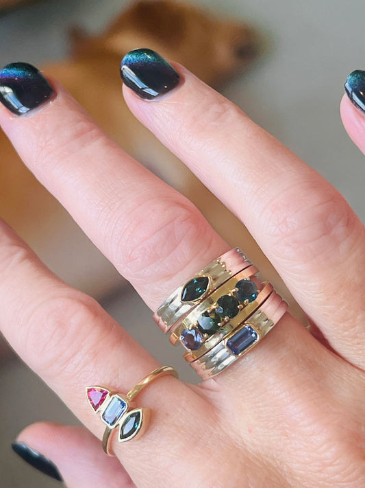 NEW! "Mimi" Gemstone Ring: Lolite, Green Tourmaline, Teal Tourmaline, London Blue Topaz