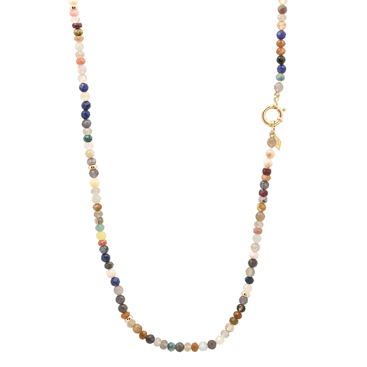 32" Long Beaded Rondelle Necklace: Mixed Gems