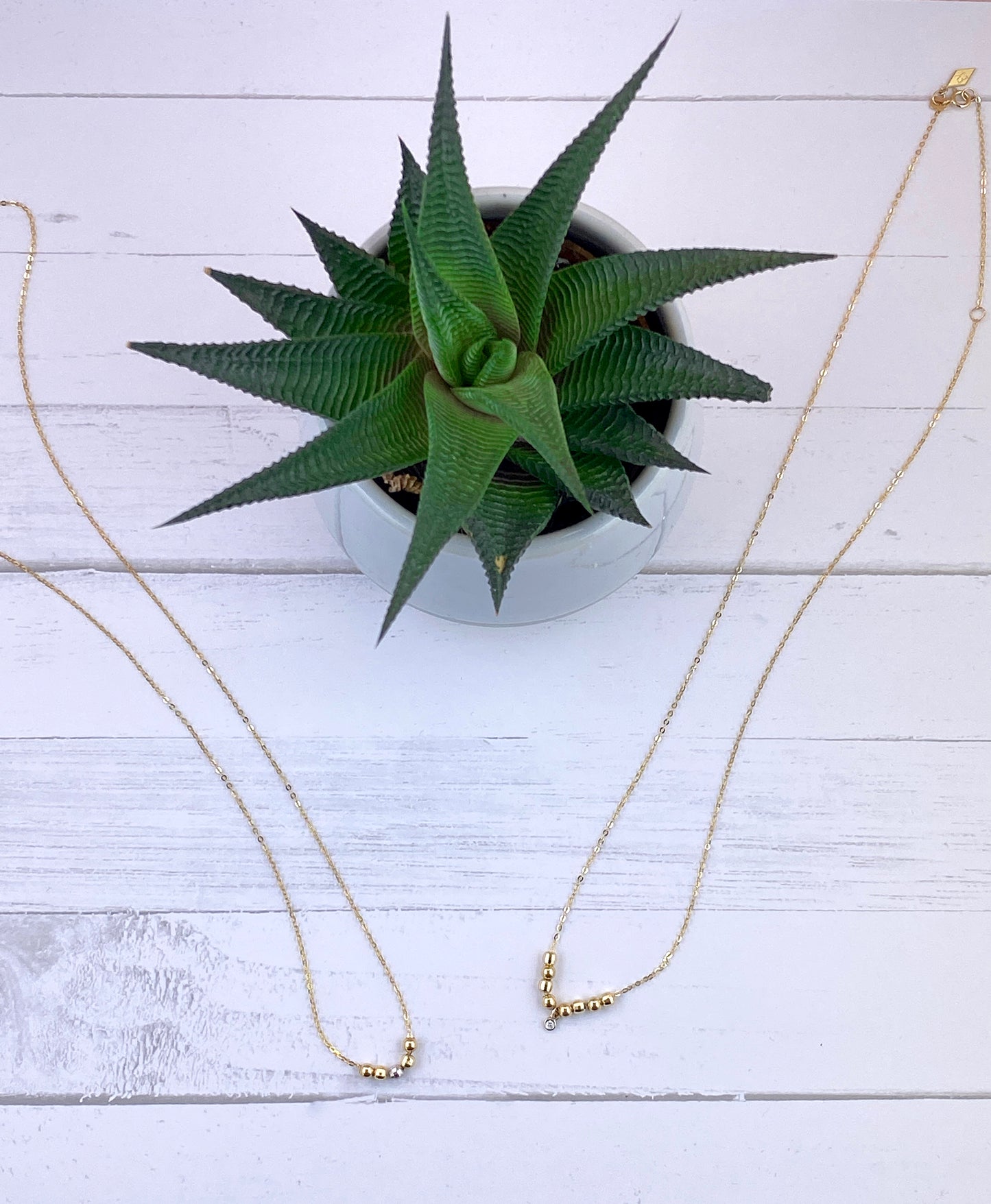 14K Yellow/White Gold 5 "Movable" Beaded Necklace