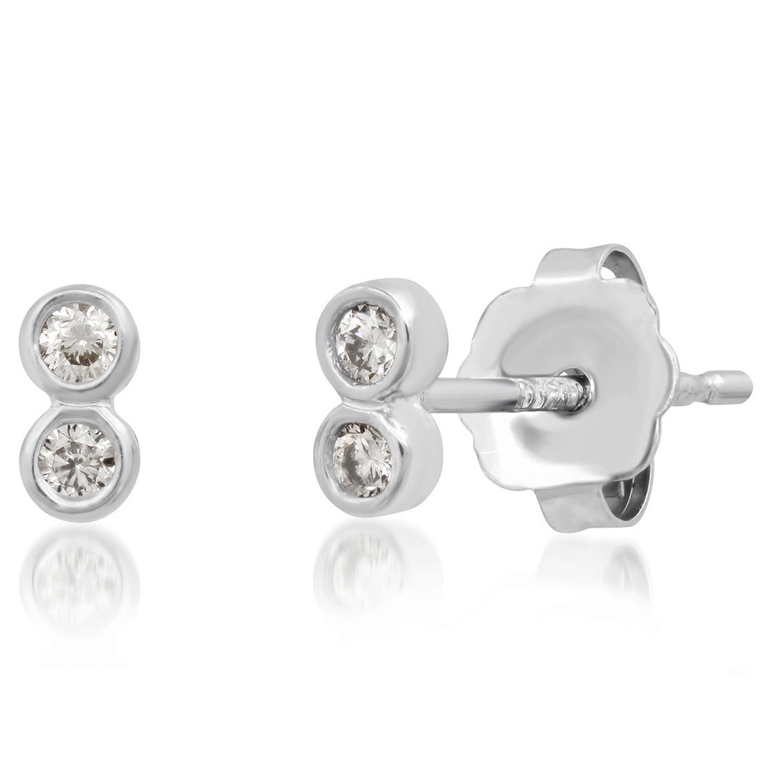 14K Yellow or White Gold Petite Double Bezel Diamond Stud Earrings