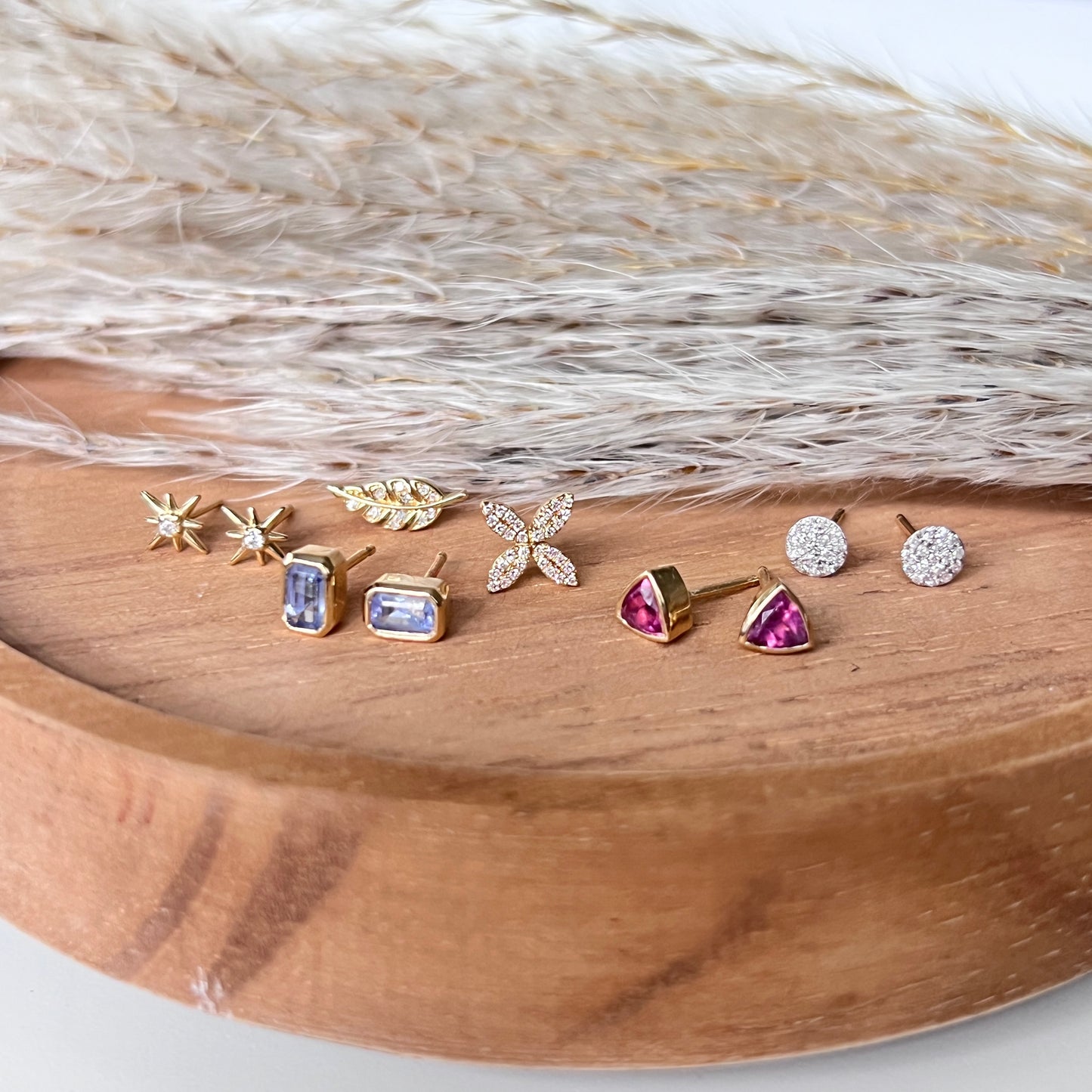 14K Knife Edge Gemstone stud Earrings - Pink Tourmaline