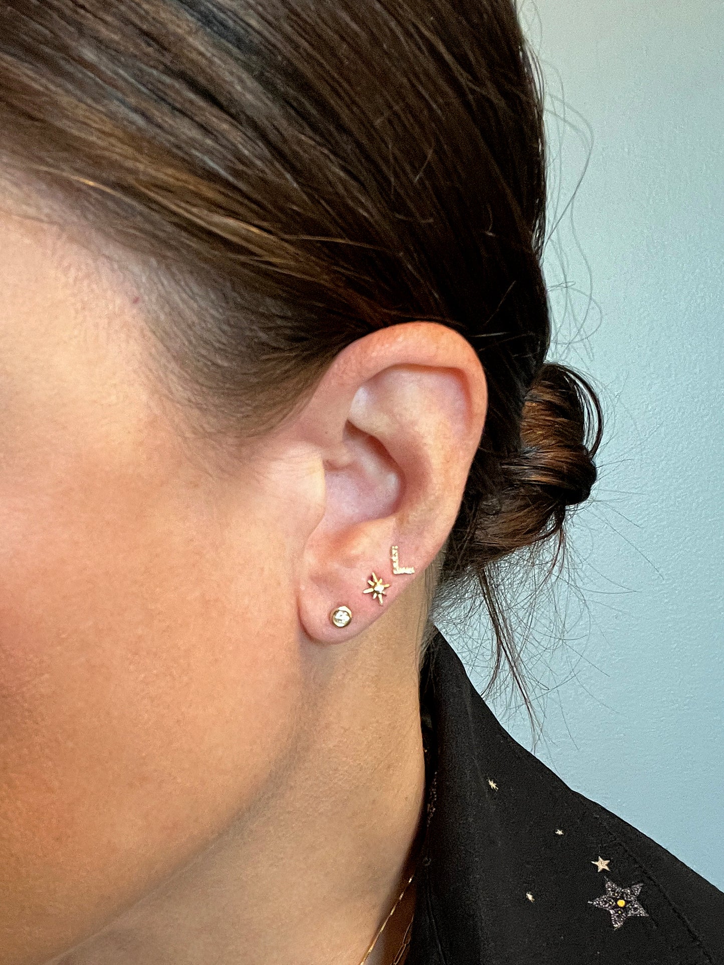 Pave Diamond SINGLE 14K Gold Mini Initial STUD