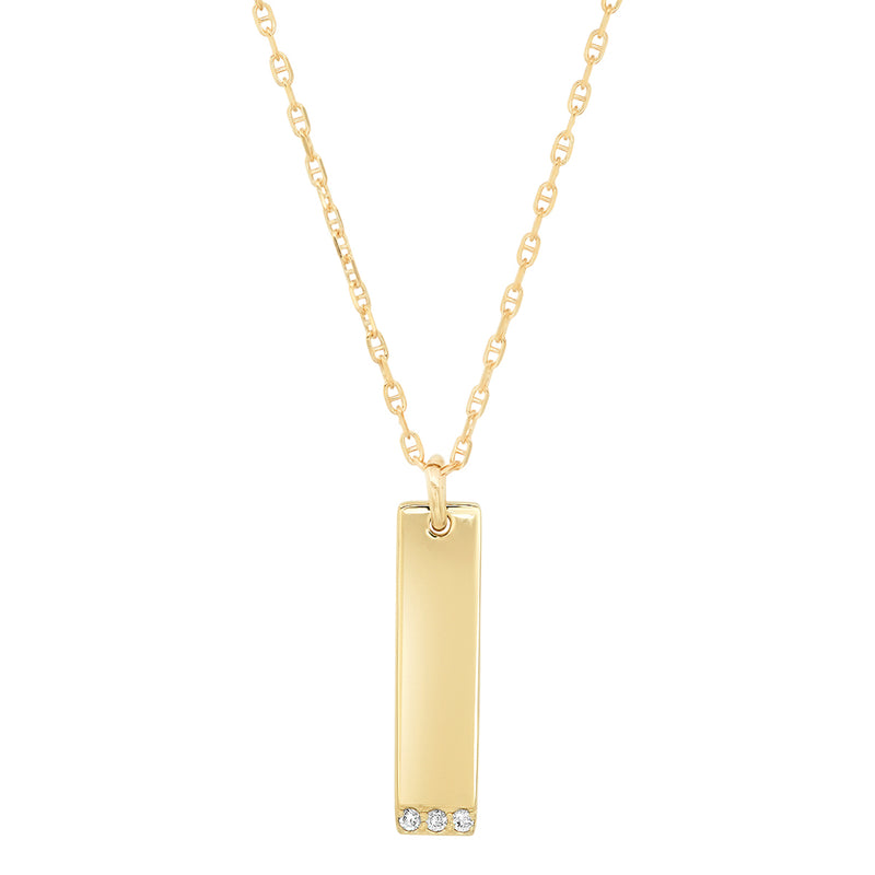 14K Gold Engravable Vertical Bar Necklace with Diamonds