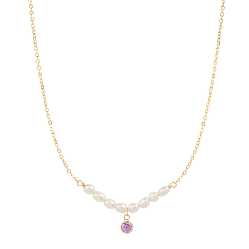 Pearls with Gemstone "Drop" Necklace: Pink Sapphire