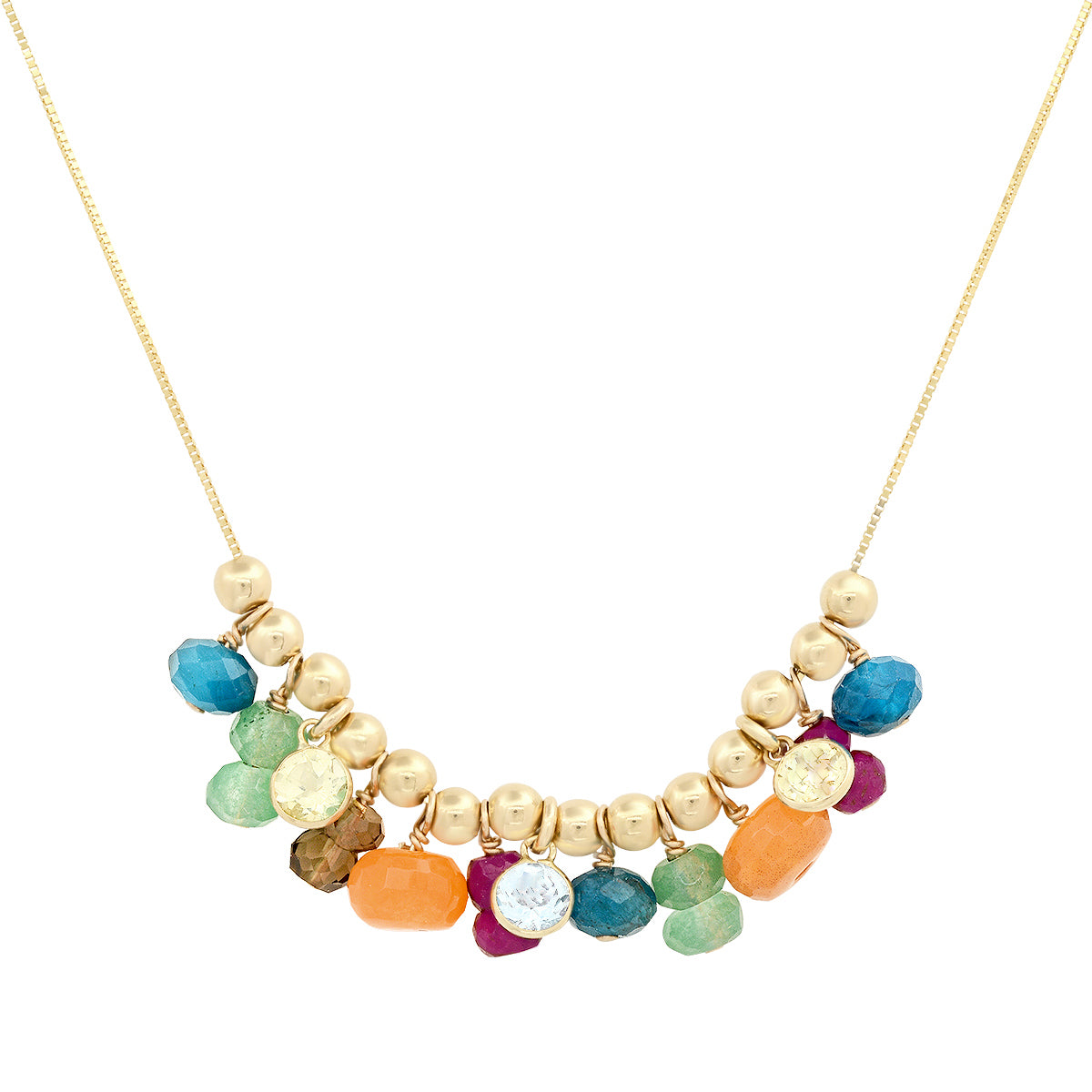 Moveable Multi Gemstone Bead and 14K Gold Necklace