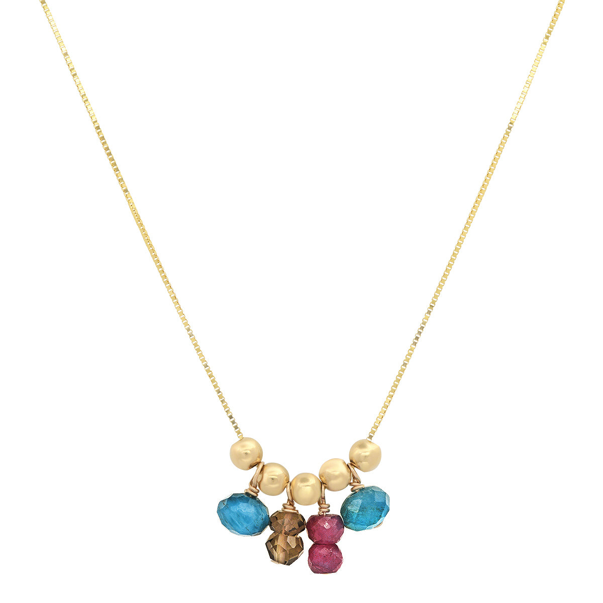 Moveable Jewel Tone Bead 14K Gold Necklace