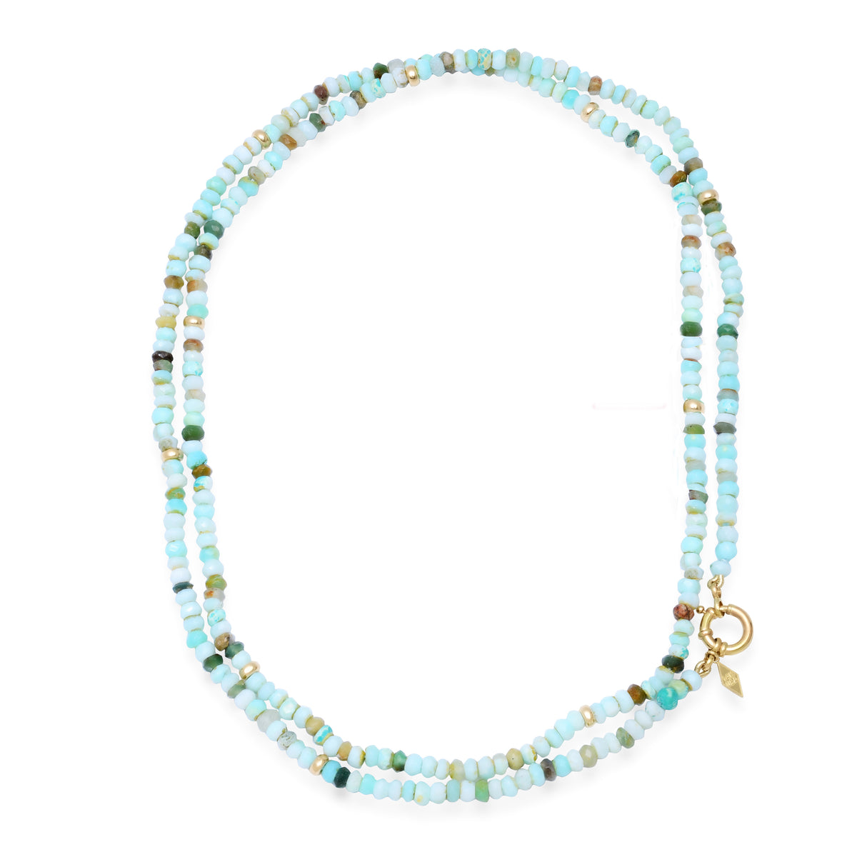 32" Long Beaded Rondelle Necklace: Opals