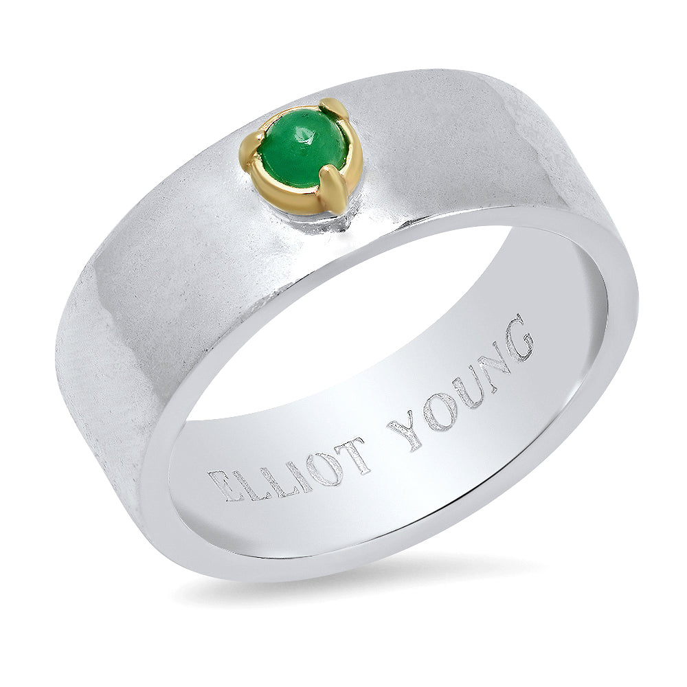 "Liquid Metal" Sterling Silver Wide Hammered Band "Claw" Ring with Natural Rose Cut Ruby or Emerald