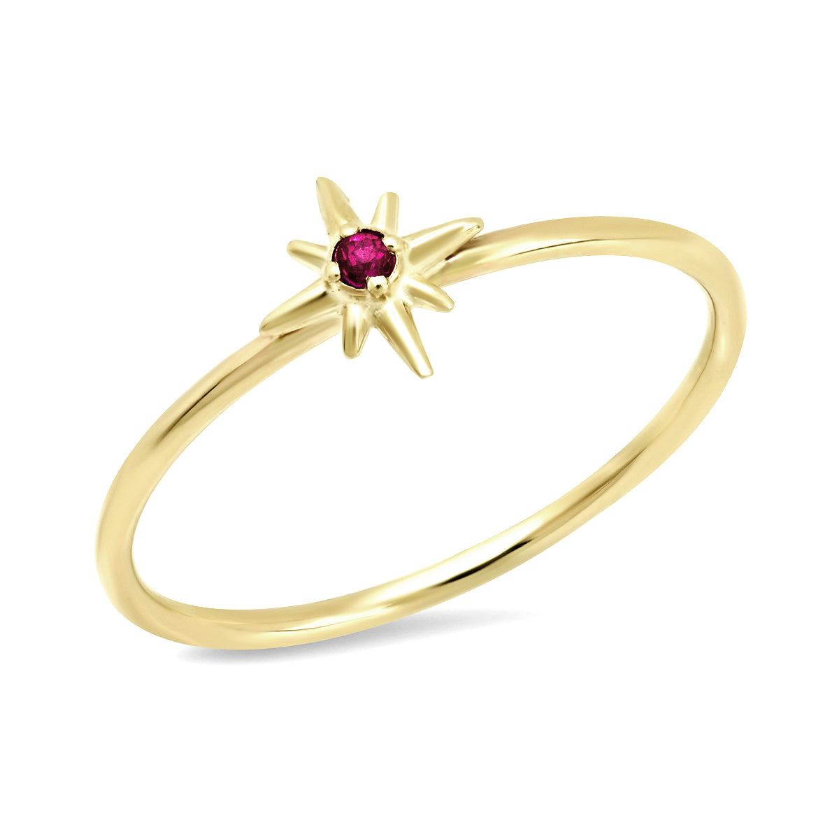 14K Gold Tiny North Star Ring with Ruby Size 7