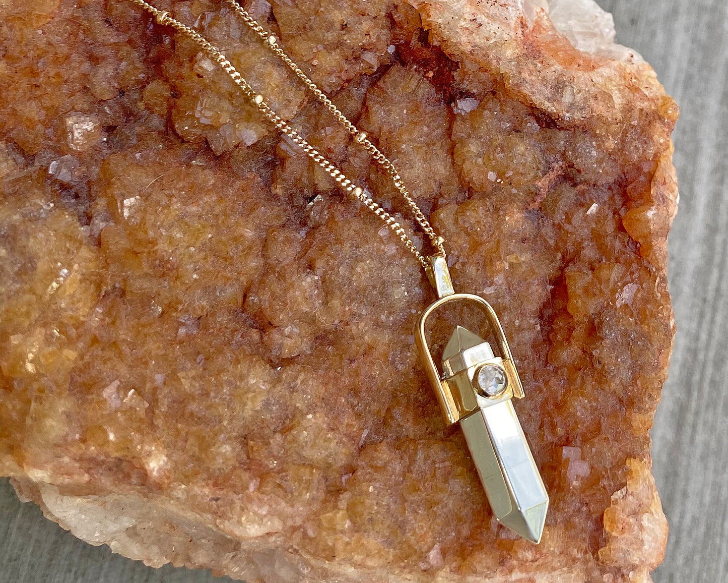 "Crystalized" Healing Pendant - Sterling Silver / 14K Gold & Diamond