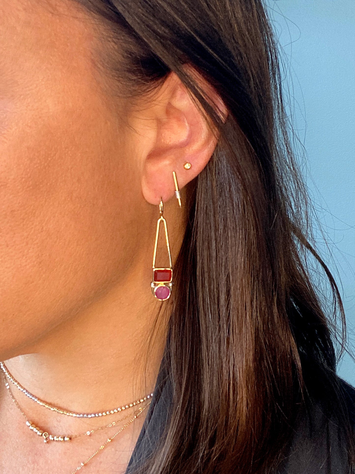 The "Candy Rush" 14k Gold Double Gem Linear Earring