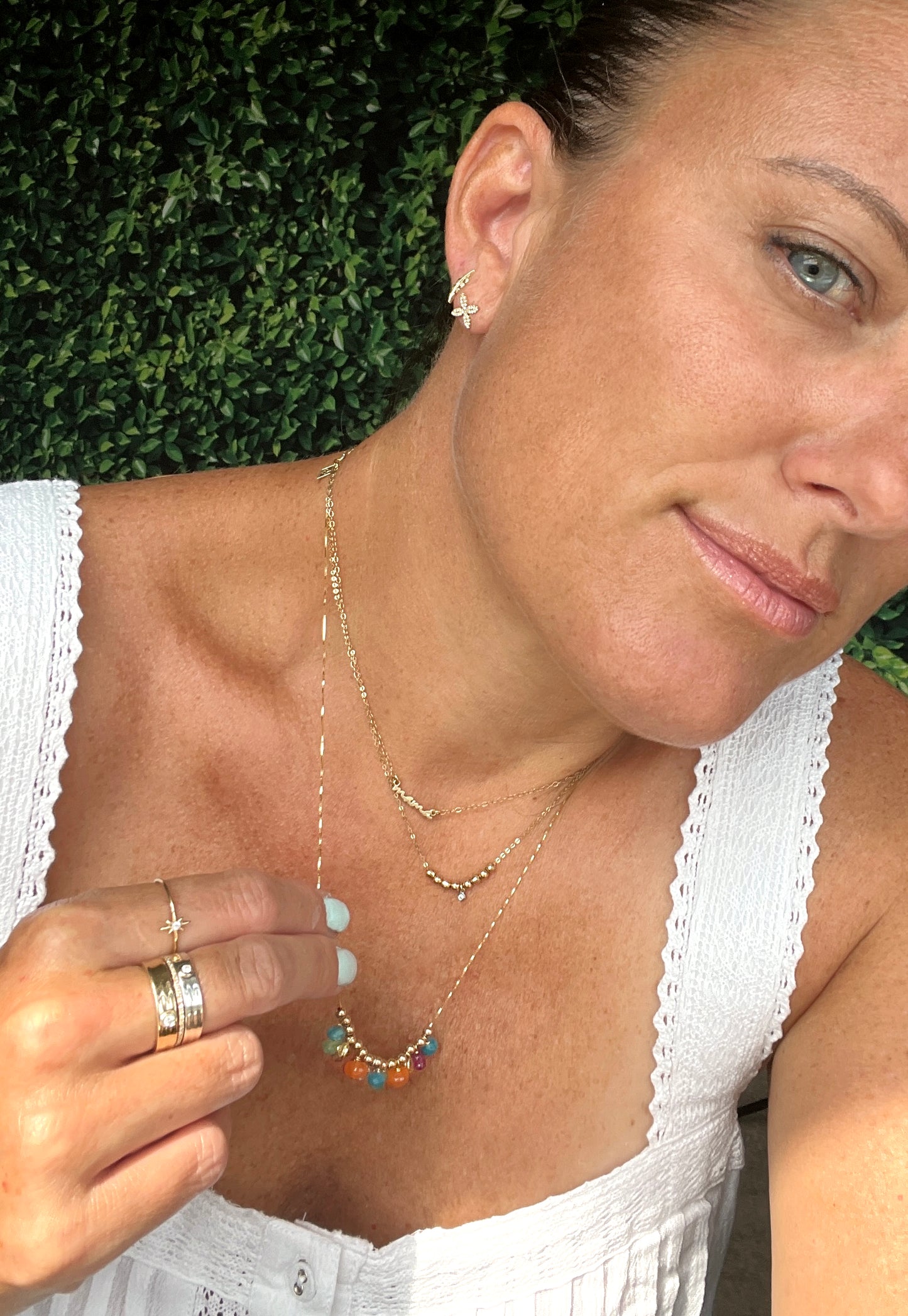 Moveable Multi Gemstone Bead and 14K Gold Necklace
