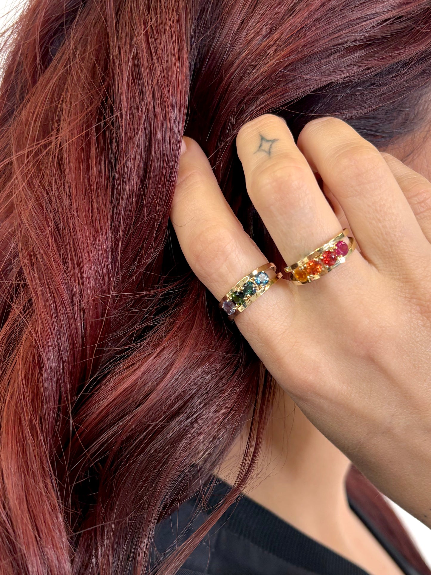 NEW! "Mimi" Gemstone Ring: Pink Tourmaline, Medium and Dark Orange Sapphire, Dark Citrine
