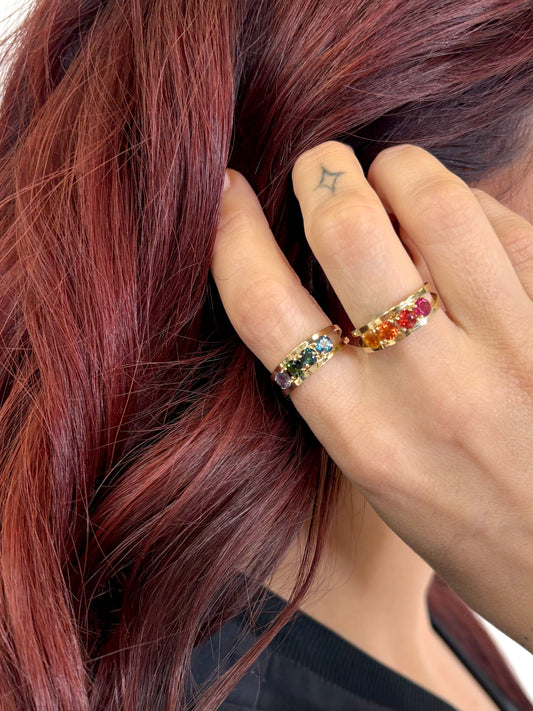 NEW! "Mimi" Gemstone Ring: Pink Tourmaline, Medium and Dark Orange Sapphire, Dark Citrine
