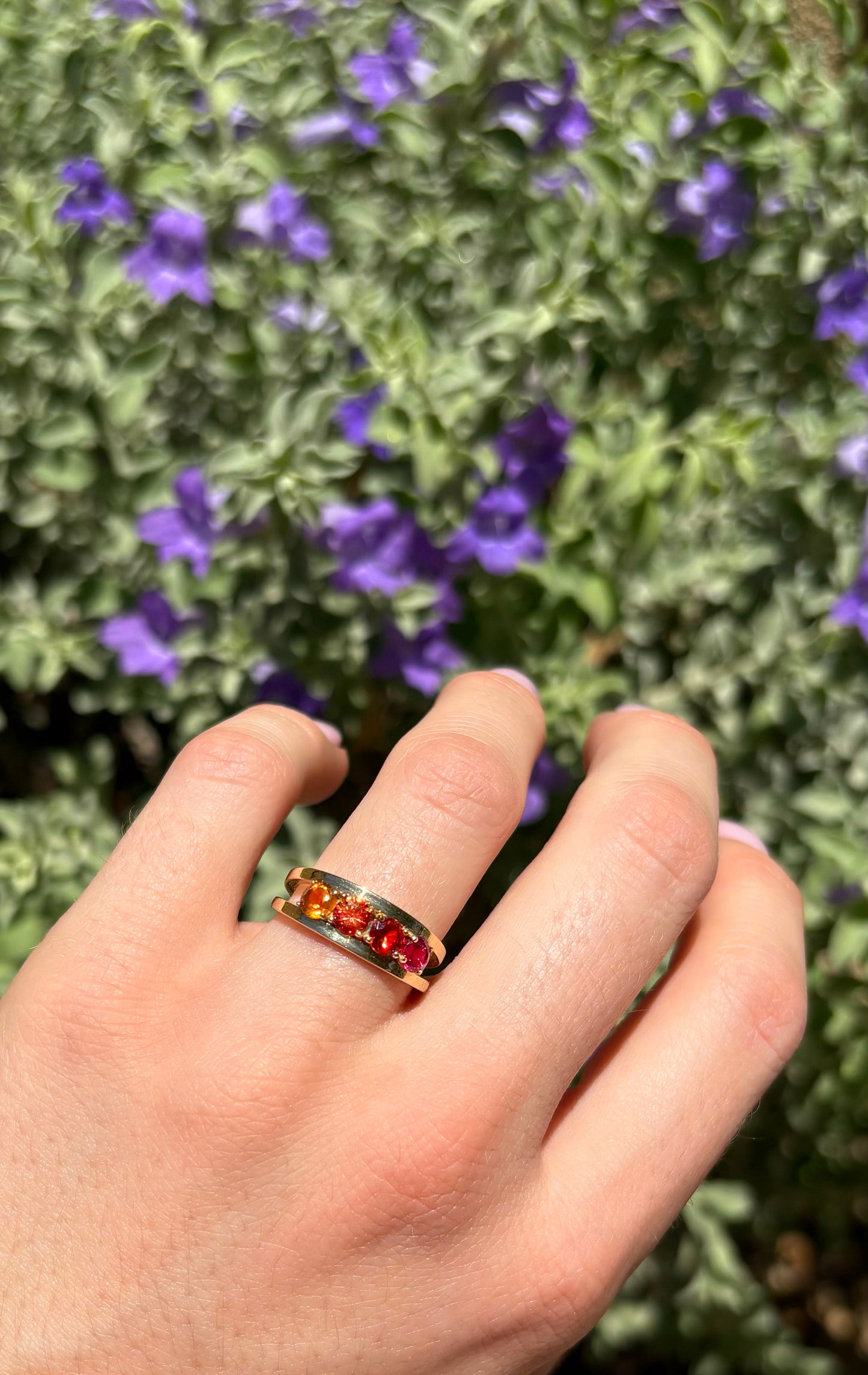NEW! "Mimi" Gemstone Ring: Pink Tourmaline, Medium and Dark Orange Sapphire, Dark Citrine