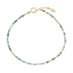 14k Gold Mini Gem Healing Bracelet W/Gold Stations: Emerald and Apatite