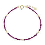 14k Gold Mini Gem Healing Bracelet W/Gold Stations: Tanzanite, Ruby, Spinel, Turquoise
