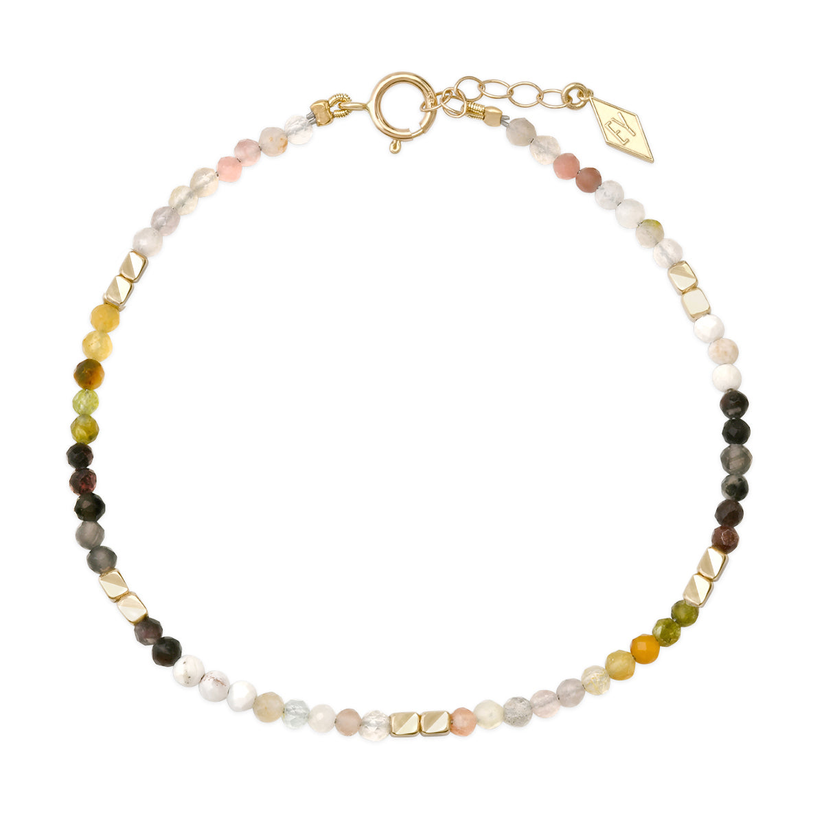 14K Gold Mini Faceted Gem Healing Bracelet: Earth Tone Gems