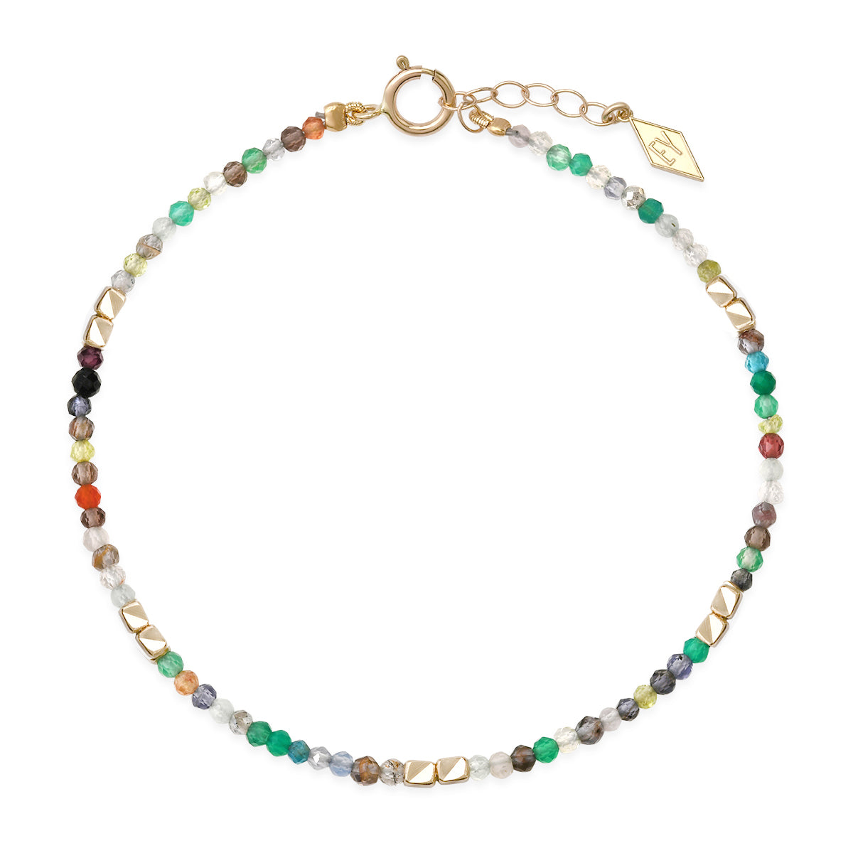 14K Gold Mini Faceted Gem Healing Bracelet: Mixed Gems