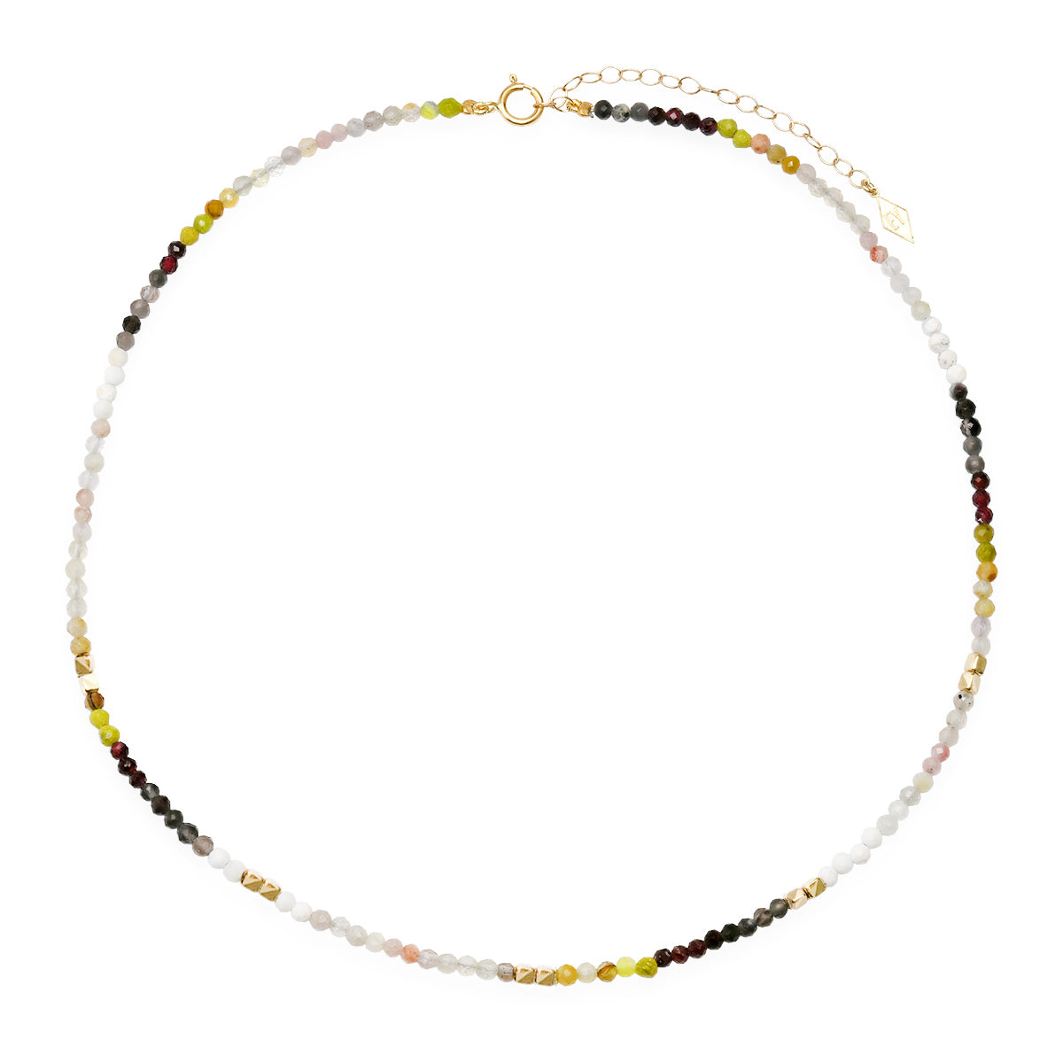 “Cube mix” Adjustable Choker Necklace: Earthtone Gems