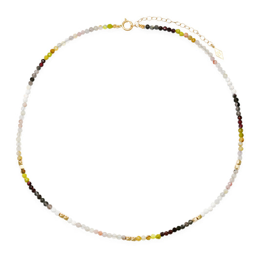 “Cube mix” Adjustable Choker Necklace: Earthtone Gems