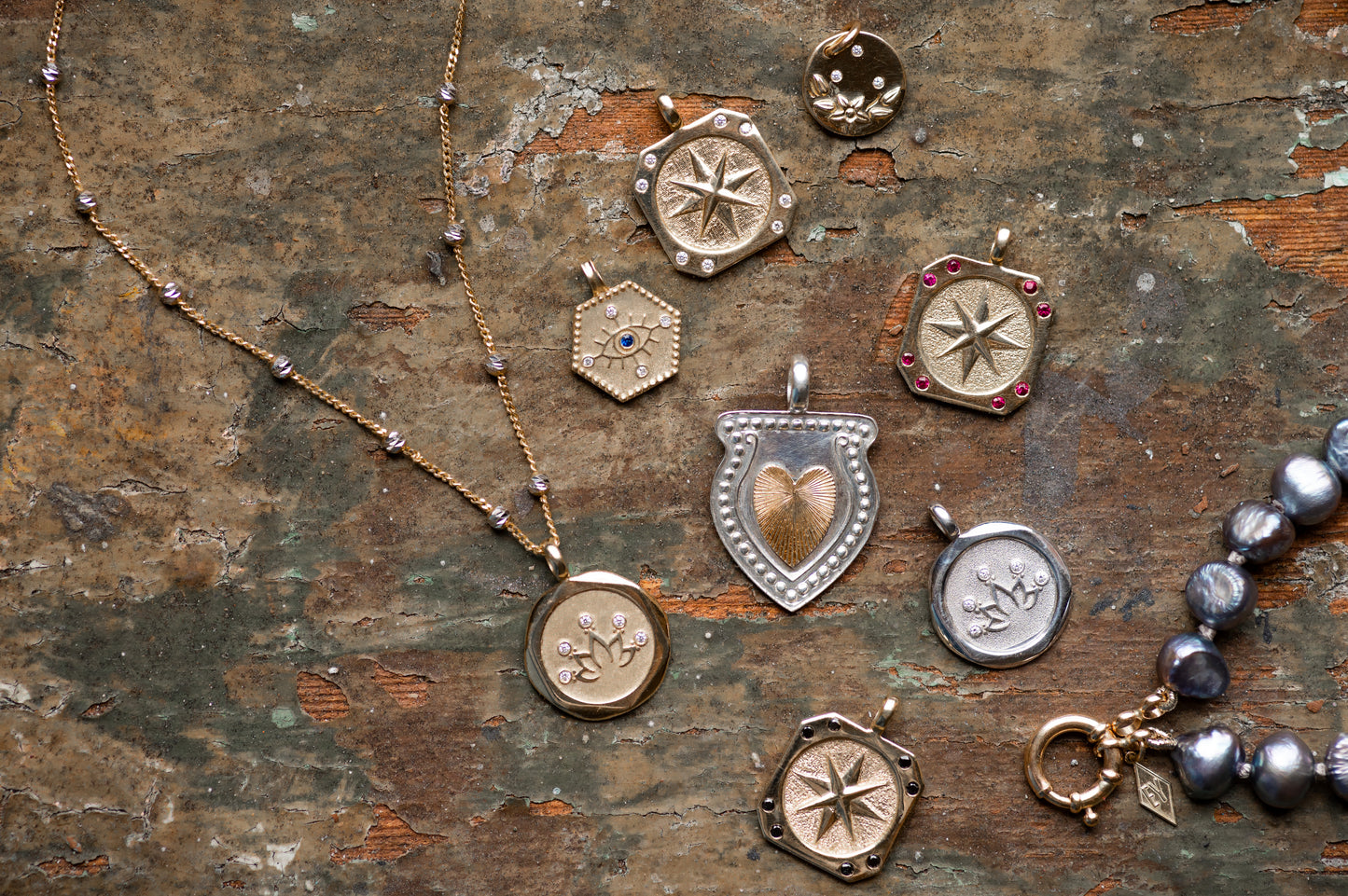 14K Diamond Compass Pendant Necklace