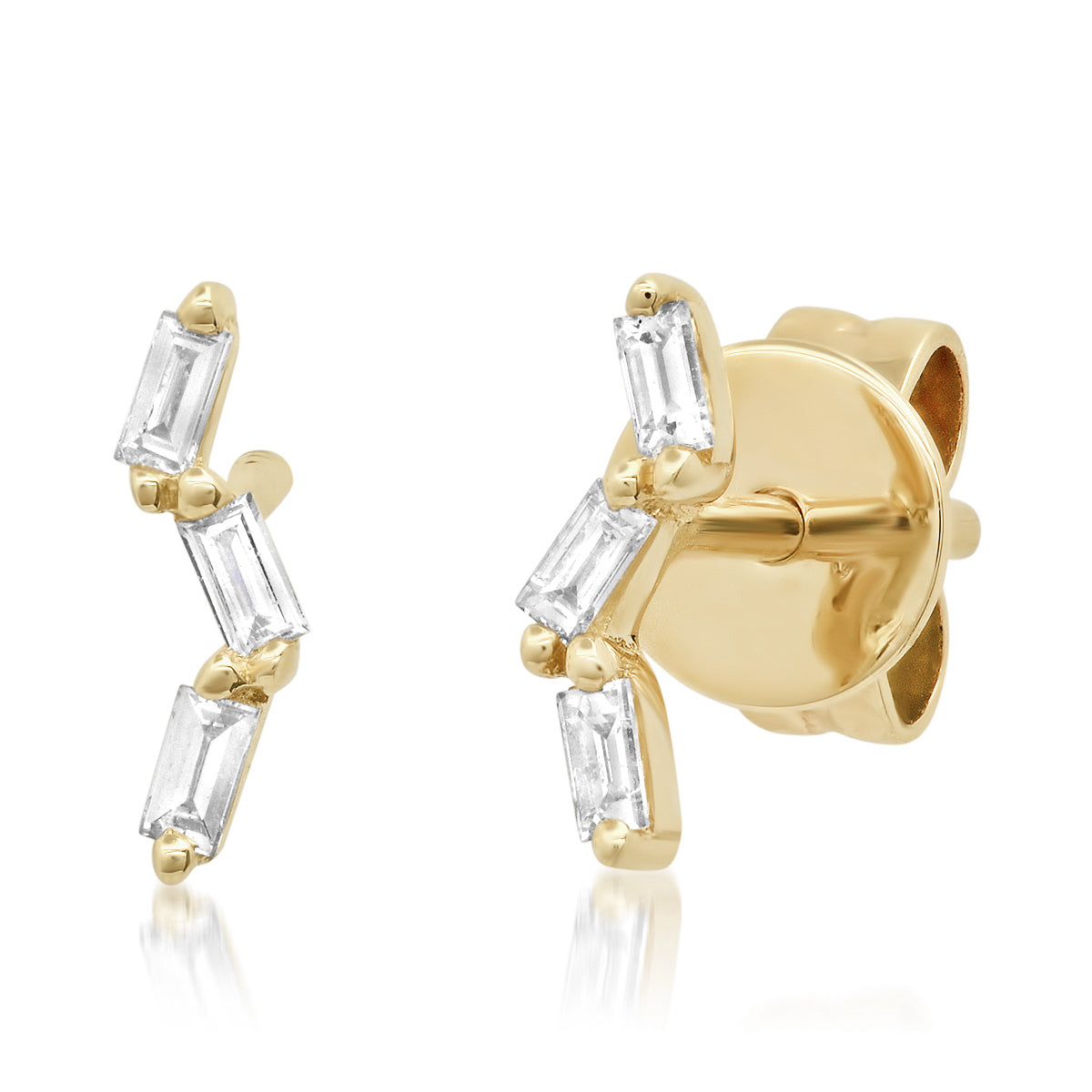 14K "Zig Zag" Baguette Diamond Stud Earrings