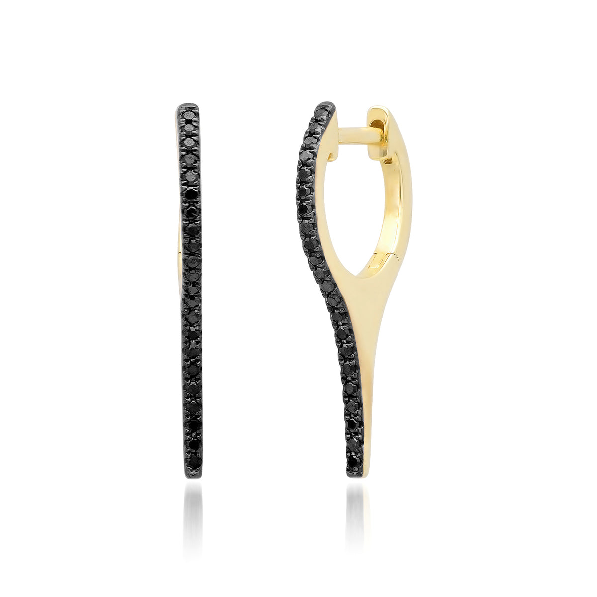 14K Gold Pointed Huggies with Pave Black Diamonds