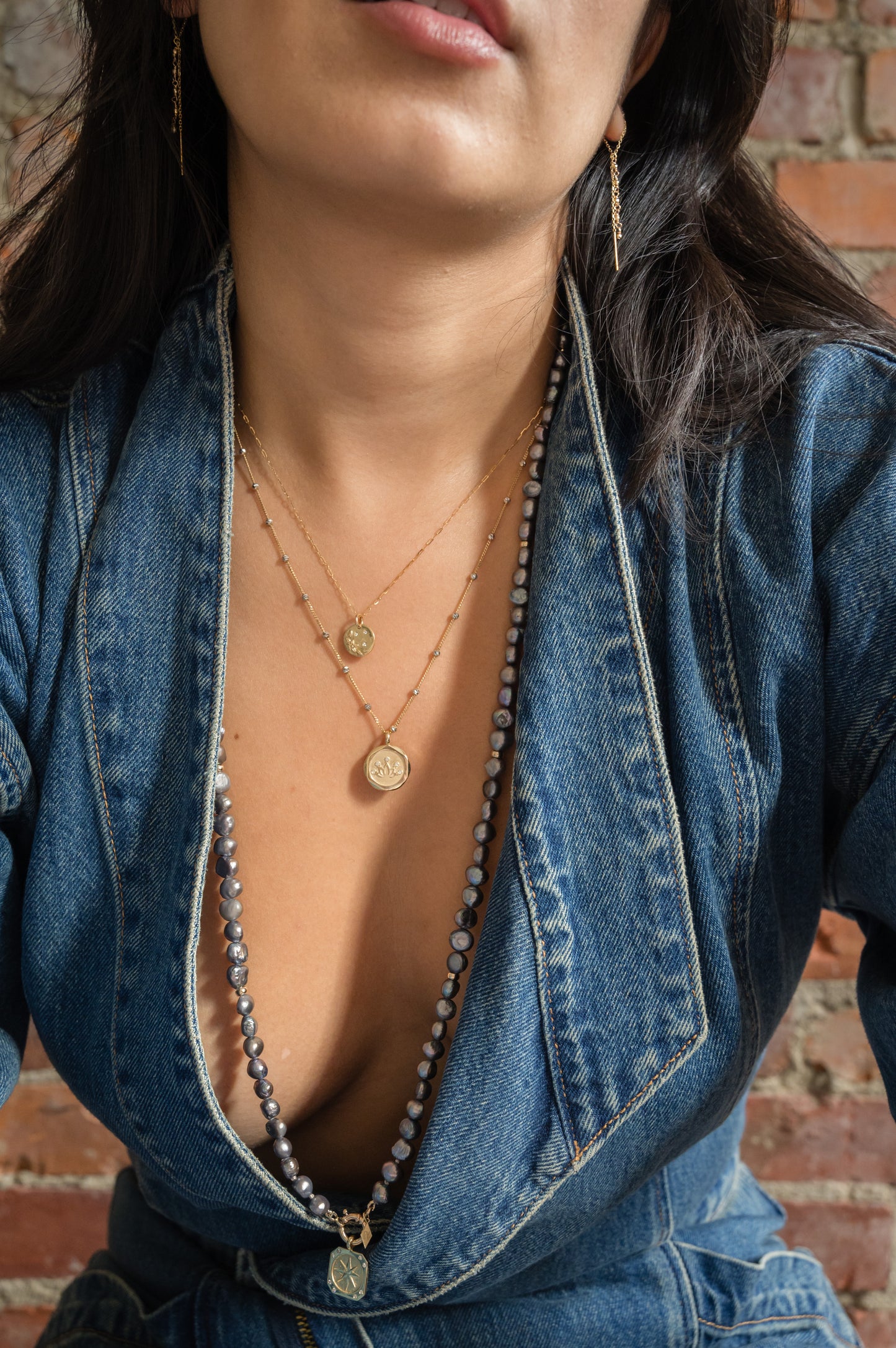 32" Long Beaded Rondelle Necklace: Keishi Pearls