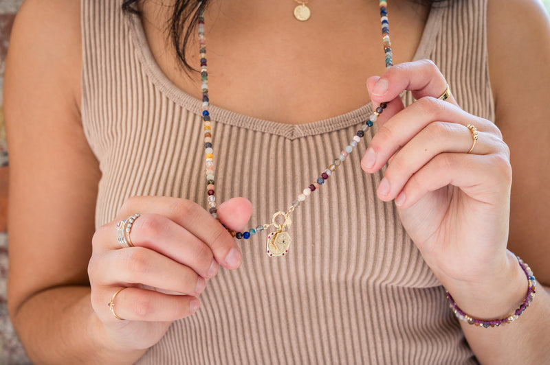 The Long Sailor Lock Beaded Gemstone Necklace: Mixed Gems