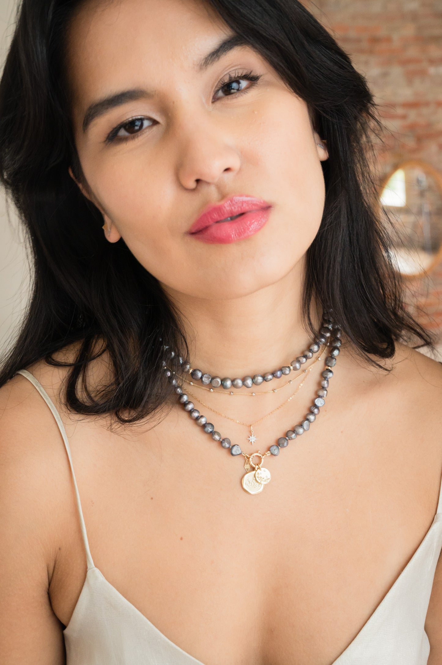 32" Long Beaded Rondelle Necklace: Keishi Pearls