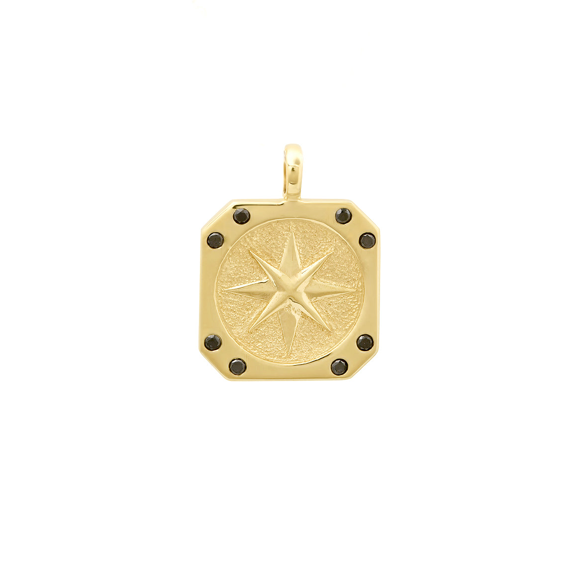 Charmology Black Diamond Compass 14k Gold Medallion