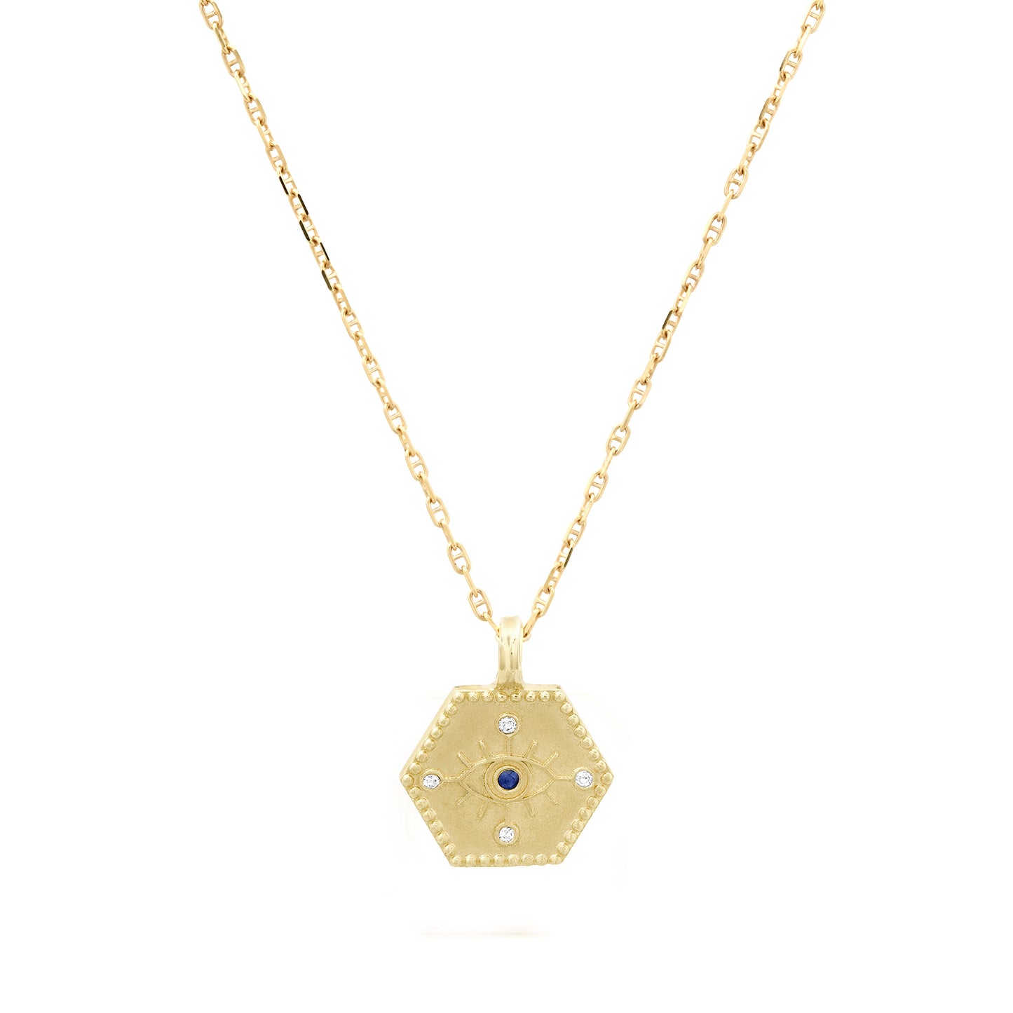 Small 14k Diamond & Sapphire Evil Eye Pendant Necklace