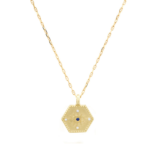 Small 14k Diamond & Sapphire Evil Eye Pendant Necklace