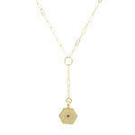Small Evil Eye 14k Gold Diamond and Sapphire Y Necklace