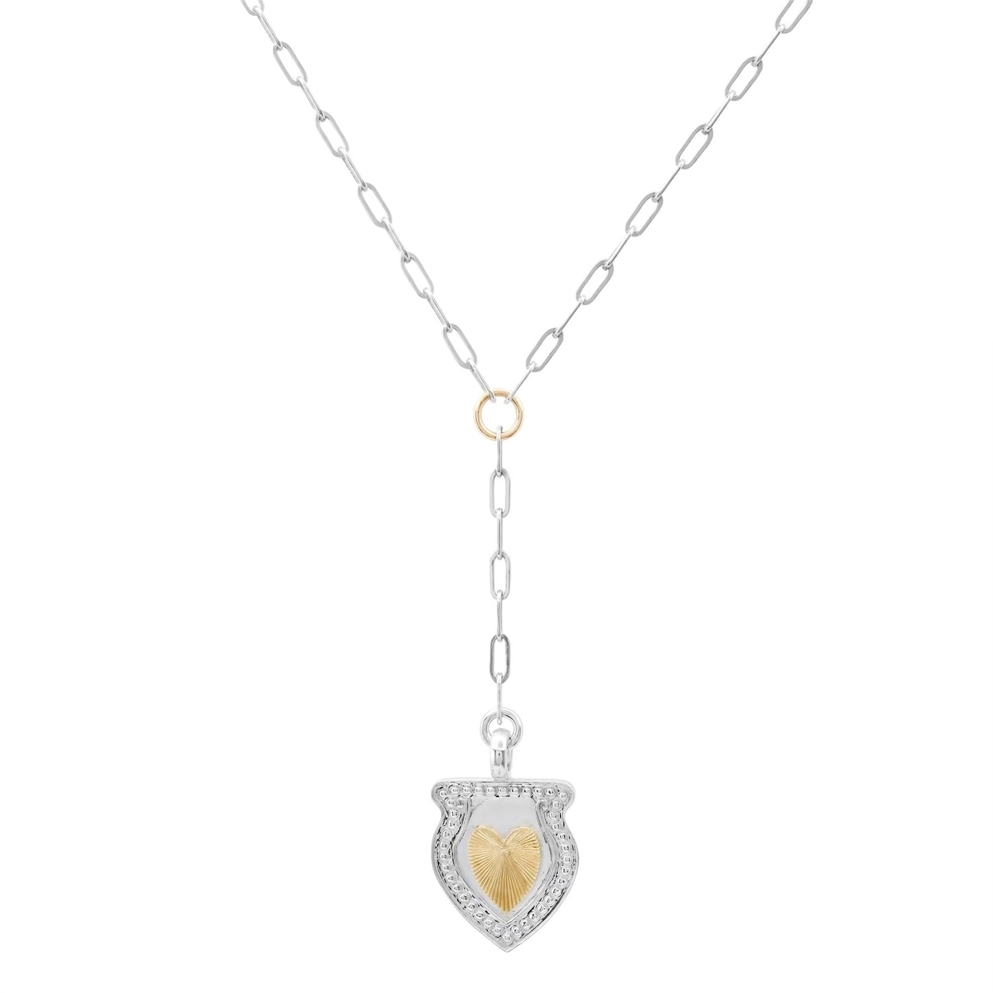 Two-Tone 14K Gold & Sterling Silver Heart Shield Y Necklace