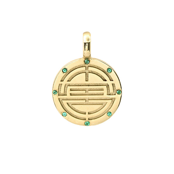 Charmology "Courtney" Emerald Prosperity Feng Shui 14k Gold Medallion
