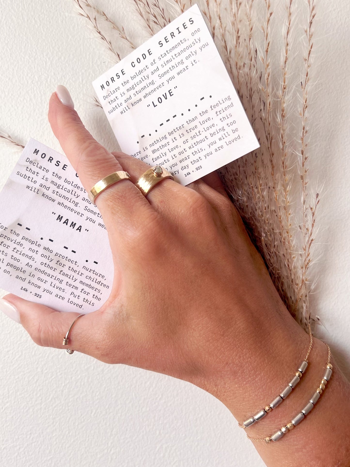Morse Code Chain Bracelet 14K + Sterling: Mama
