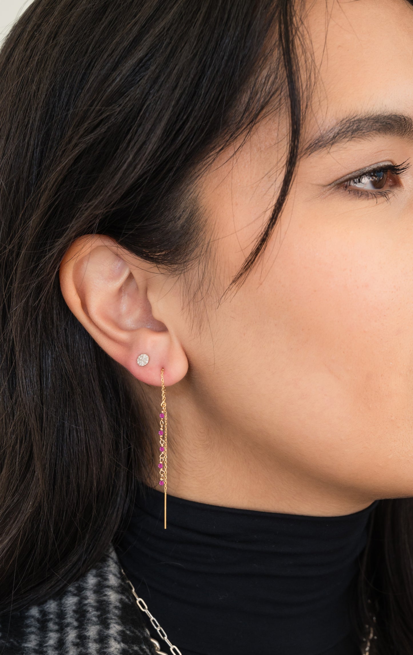 14K Yellow or White Gold Pave Diamond Disc Studs