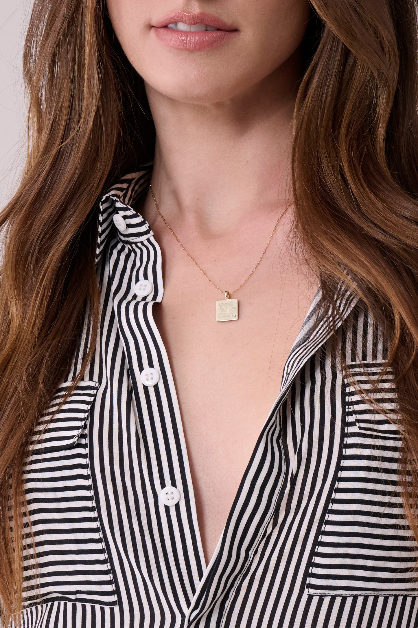"Yes She Can" 14k Gold Enameled Pendant with Diamond