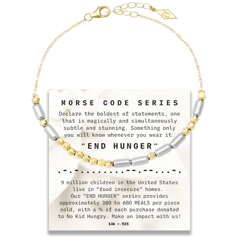 "Morse Code" Series END HUNGER Bracelet on Adjustable 14K Gold Chain