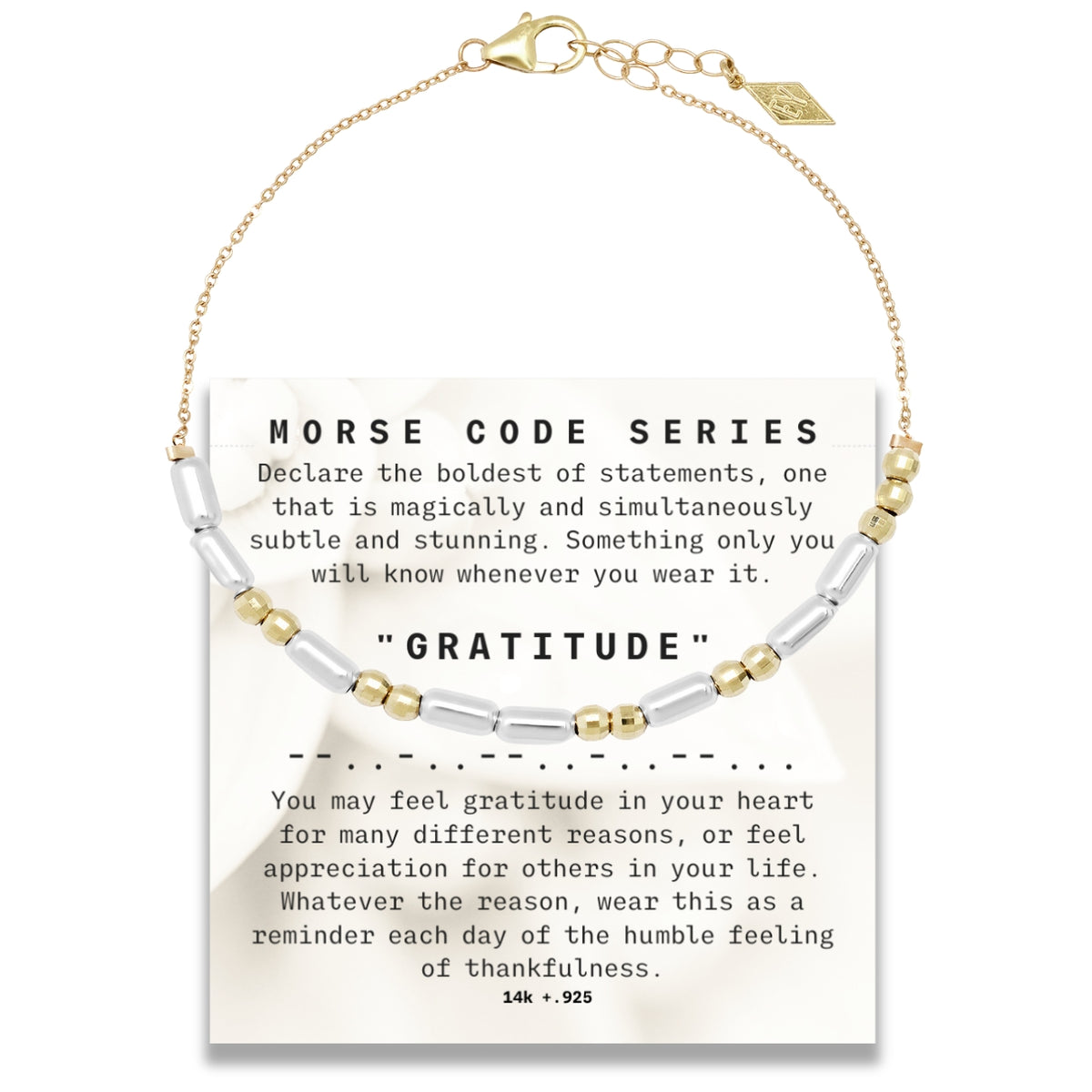 "Morse Code" Series GRATITUDE Bracelet on Adjustable 14K Gold Chain