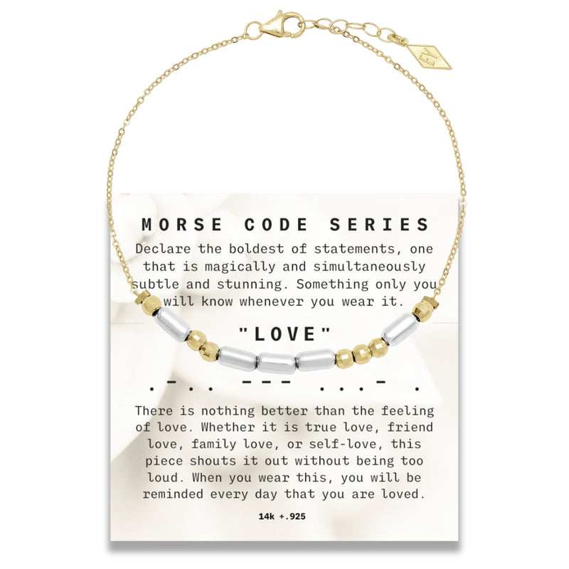 "Morse Code" Series LOVE Bracelet on Adjustable 14K Gold Chain