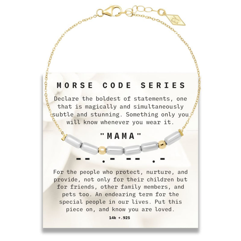 "Morse Code" Series MAMA Bracelet on 14K Gold Chain