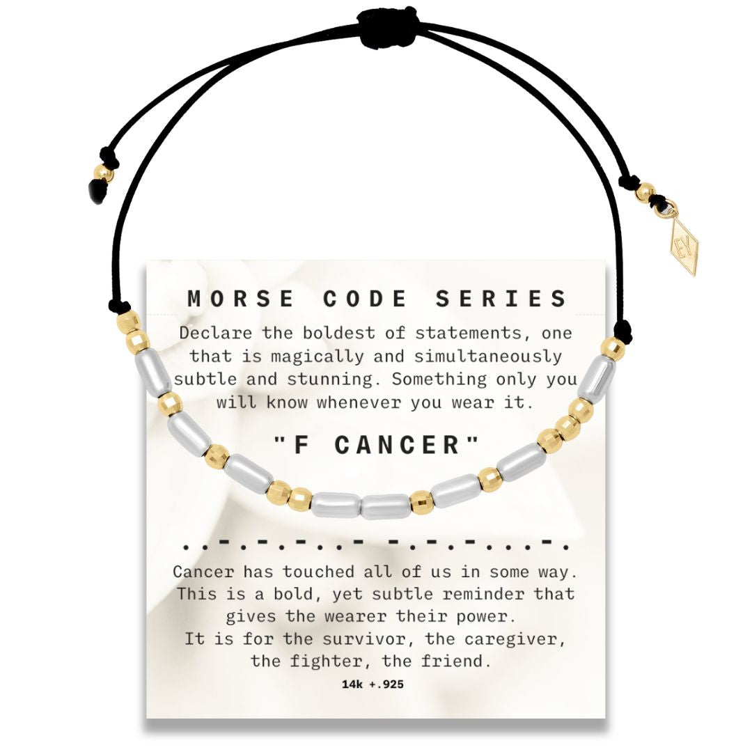 Morse Code Corded Bracelet 14K + Sterling: F Cancer